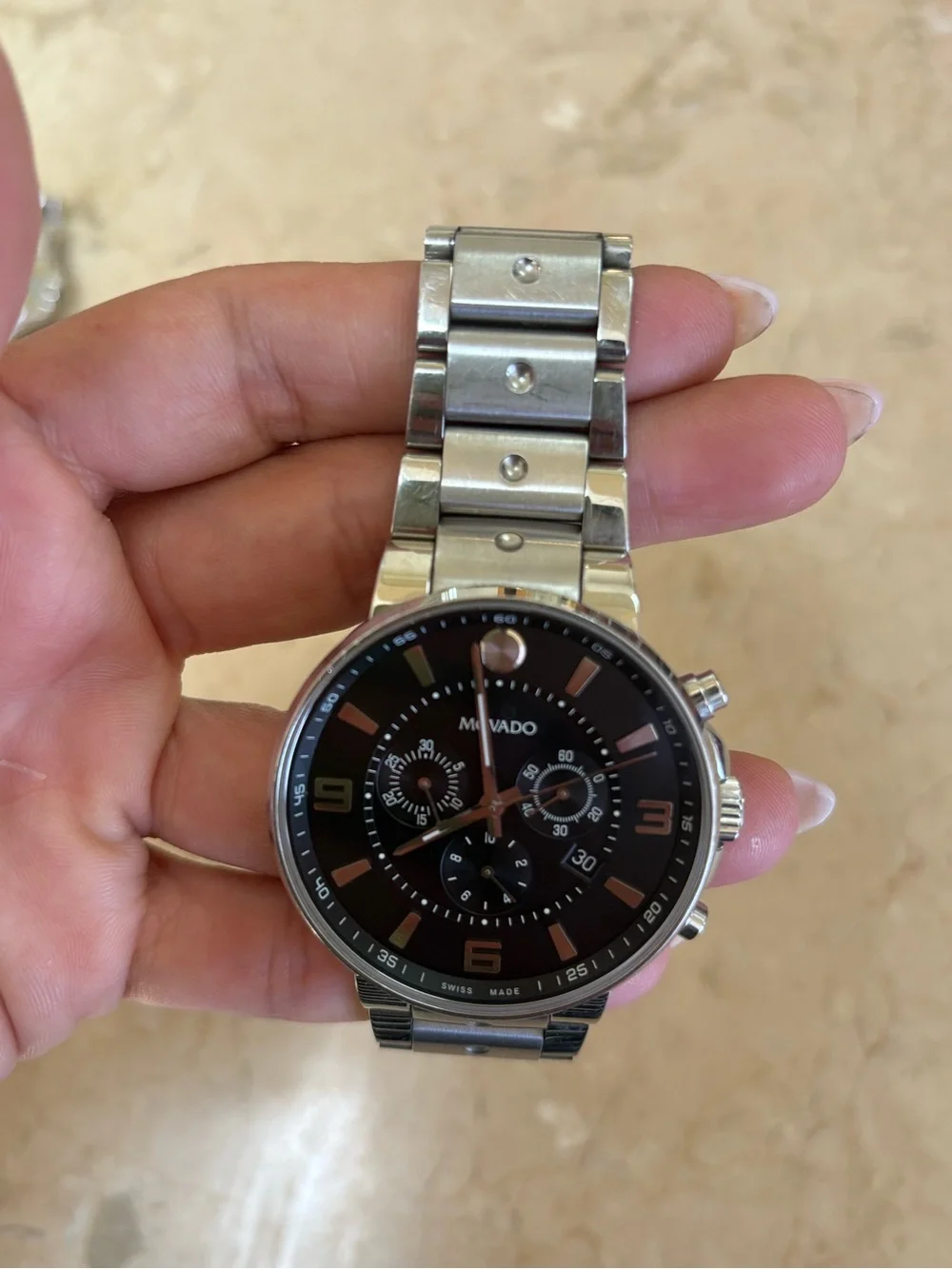 Movado Black Dial Stainless Steel Chronograph Watch